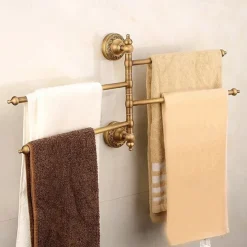 Multifunction Brushed Brass Towel holder Towel Rack Electroplated Brass Bathroom Shelf with 4 Rods Wall Mounted 1pc