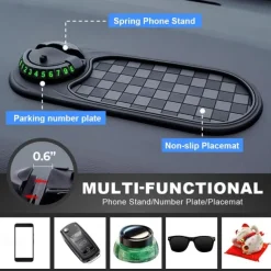 Multifunction Car Anti-Slip Mat, New Multifunctional Car Dashboard Mobile Phone Holder, Auto Universal Rotatable Anti Skid Car Dashboard Pad with Temporary Parking Number