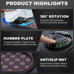 Multifunction Car Anti-Slip Mat, New Multifunctional Car Dashboard Mobile Phone Holder, Auto Universal Rotatable Anti Skid Car Dashboard Pad with Temporary Parking Number