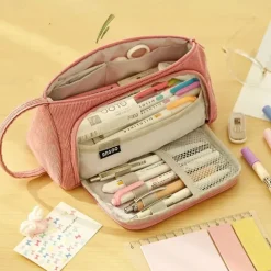 Multi-function Pencil Case Corduroy High Capacity Pencil Case for High School Students