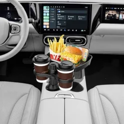 Multifunctional Car Cup Holder Attachable with 360 Degree Tray Swivel Adjustable Car Food Eating Tray Table for Cup Holders