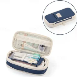 Multifunctional Cosmetic Bag Macaroon Big Capacity Double-layer Canvas Pencil Case Travel Storage Pouch School Supplies, Back to School Gift