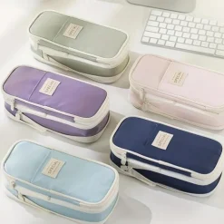 Multifunctional Cosmetic Bag Macaroon Big Capacity Double-layer Canvas Pencil Case Travel Storage Pouch School Supplies, Back to School Gift