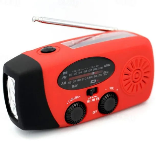 Multifunctional Hand Radio Solar Crank Dynamo Powered AM/FM/NOAA Weather Radio Use Emergency LED Flashlight and Power Bank