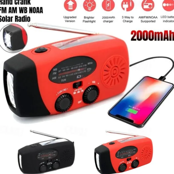 Multifunctional Hand Radio Solar Crank Dynamo Powered AM/FM/NOAA Weather Radio Use Emergency LED Flashlight and Power Bank
