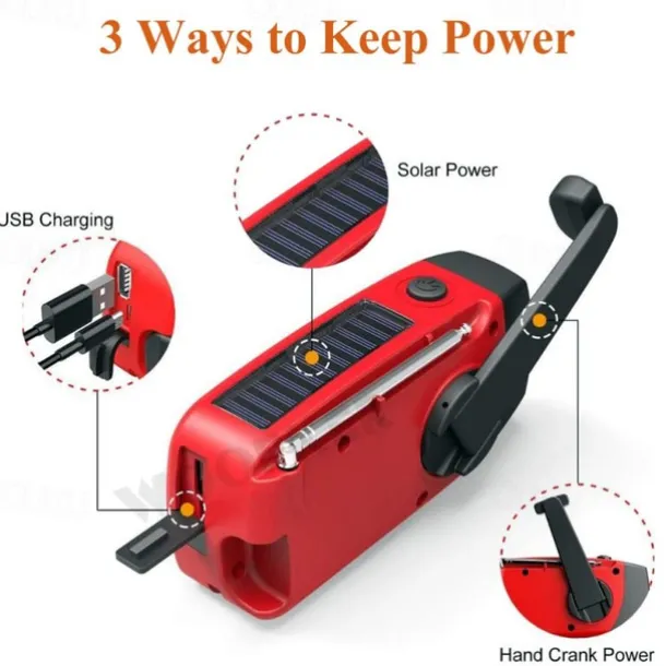 Multifunctional Hand Radio Solar Crank Dynamo Powered AM/FM/NOAA Weather Radio Use Emergency LED Flashlight and Power Bank