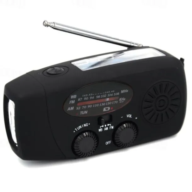Multifunctional Hand Radio Solar Crank Dynamo Powered AM/FM/NOAA Weather Radio Use Emergency LED Flashlight and Power Bank