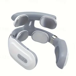Multifunctional Hot Compress Pulse Kneading Neck MassagerSmart Wireless U-Shaped TENS EMS Pulse Heated Cervical Massager Deep Tissue Pain Relieve Fatigue 4 Massage Heads Neck Massager