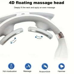 Multifunctional Hot Compress Pulse Kneading Neck MassagerSmart Wireless U-Shaped TENS EMS Pulse Heated Cervical Massager Deep Tissue Pain Relieve Fatigue 4 Massage Heads Neck Massager