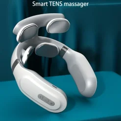 Multifunctional Hot Compress Pulse Kneading Neck MassagerSmart Wireless U-Shaped TENS EMS Pulse Heated Cervical Massager Deep Tissue Pain Relieve Fatigue 4 Massage Heads Neck Massager