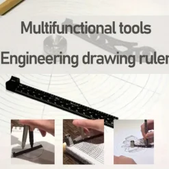 Multi-Functional 4pcs Black Magnetic Drawing Compass Set - Engineering & Drafting Rulers for Office Use