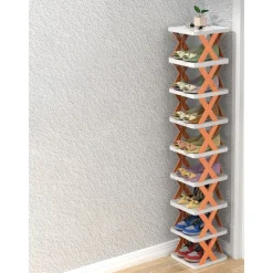Multilayer Tier Narrow Shoe Rack, Small Vertical Shoe Stand, Space Saving DIY Free Standing Shoes Storage Organizer for Entryway, Closet, Hallway, Easy Assembly and Stable in Structure