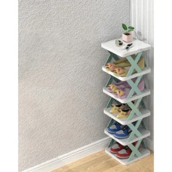 Multilayer Tier Narrow Shoe Rack, Small Vertical Shoe Stand, Space Saving DIY Free Standing Shoes Storage Organizer for Entryway, Closet, Hallway, Easy Assembly and Stable in Structure