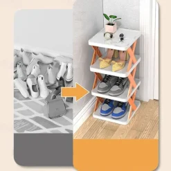 Multilayer Tier Narrow Shoe Rack, Small Vertical Shoe Stand, Space Saving DIY Free Standing Shoes Storage Organizer for Entryway, Closet, Hallway, Easy Assembly and Stable in Structure