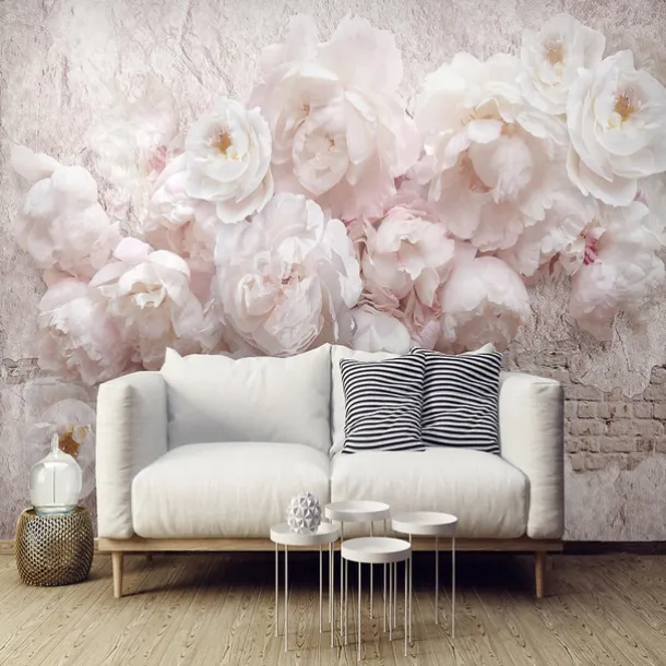 Mural 3D Wallpaper Self-adhesive Pink Flower Wall Covering Sticker Film Peel and Stick Removable Vinyl PVC Waterproof Material Home Decor Multiple Size