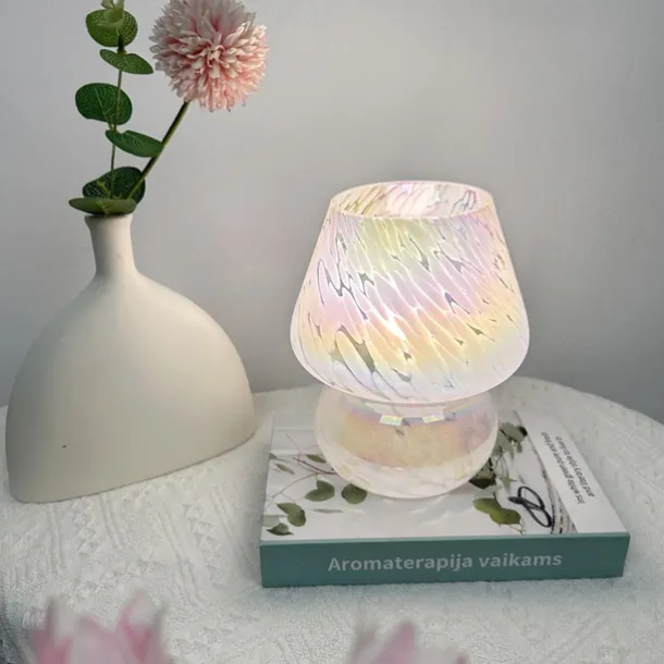 Mushroom Lamp Vintage Table Lamp Glass Bedside Lamp with Cable Dimmable Table Lamp with 3 Colour Light Bulb Retro Desk Lamp Mushroom Night Light LED Mini Lamp for Office Bars Living Room Bedroom