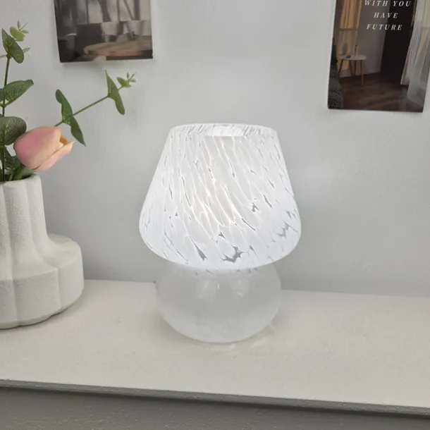 Mushroom Lamp Vintage Table Lamp Glass Bedside Lamp with Cable Dimmable Table Lamp with 3 Colour Light Bulb Retro Desk Lamp Mushroom Night Light LED Mini Lamp for Office Bars Living Room Bedroom