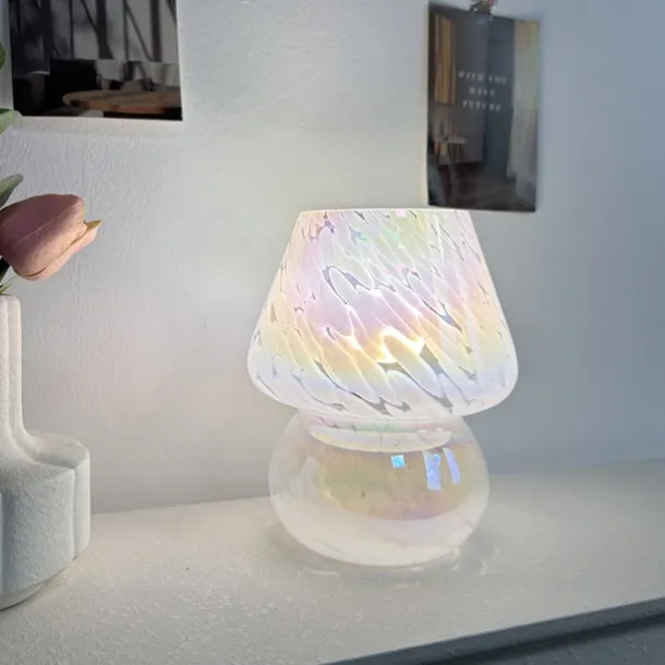 Mushroom Lamp Vintage Table Lamp Glass Bedside Lamp with Cable Dimmable Table Lamp with 3 Colour Light Bulb Retro Desk Lamp Mushroom Night Light LED Mini Lamp for Office Bars Living Room Bedroom