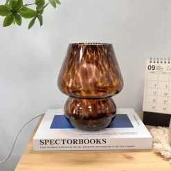 Mushroom Lamp Vintage Table Lamp Glass Bedside Lamp with Cable Dimmable Table Lamp with 3 Colour Light Bulb Retro Desk Lamp Mushroom Night Light LED Mini Lamp for Office Bars Living Room Bedroom