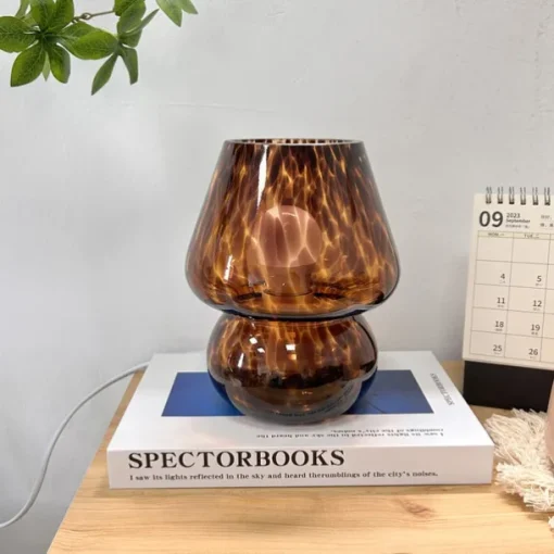 Mushroom Lamp Vintage Table Lamp Glass Bedside Lamp with Cable Dimmable Table Lamp with 3 Colour Light Bulb Retro Desk Lamp Mushroom Night Light LED Mini Lamp for Office Bars Living Room Bedroom