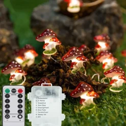 Mushroom String Light 3m 30LED with Remote Control 8 Modes Battery Powered Fairy Lights Decorfor Home Garden Terrace Christmas Wedding Party Indoor Outdoor Patio Fence Decoration Lights