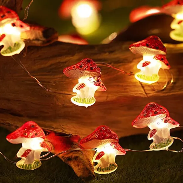 Mushroom String Light 3m 30LED with Remote Control 8 Modes Battery Powered Fairy Lights Decorfor Home Garden Terrace Christmas Wedding Party Indoor Outdoor Patio Fence Decoration Lights