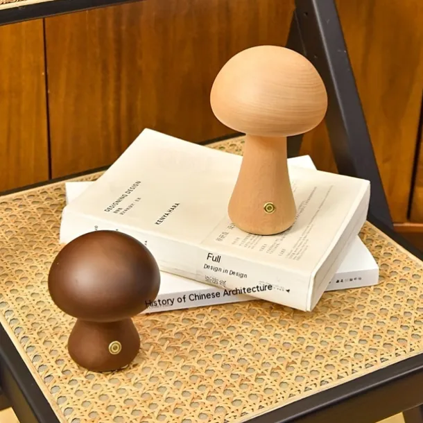 Mushroom Table Lamp Bedroom Bedside Sleep Night Light Solid Wood Dimmable Atmosphere Light