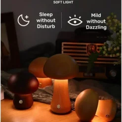 Mushroom Table Lamp Bedroom Bedside Sleep Night Light Solid Wood Dimmable Atmosphere Light