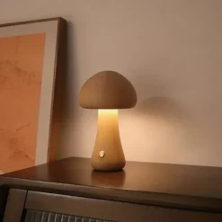 Mushroom Table Lamp Bedroom Bedside Sleep Night Light Solid Wood Dimmable Atmosphere Light