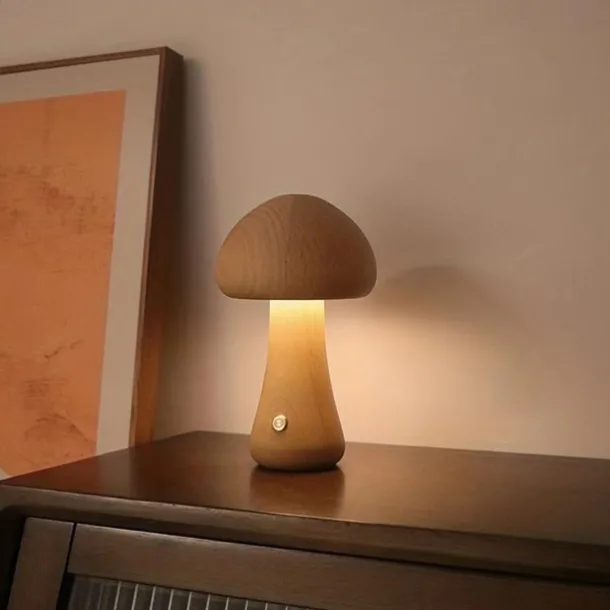 Mushroom Table Lamp Bedroom Bedside Sleep Night Light Solid Wood Dimmable Atmosphere Light