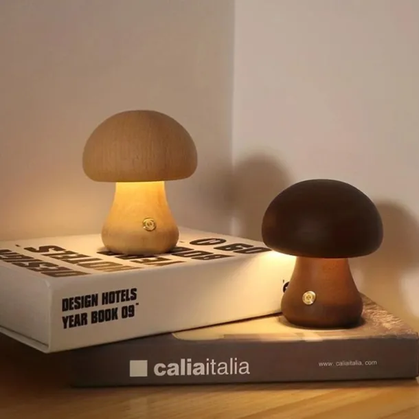 Mushroom Table Lamp Bedroom Bedside Sleep Night Light Solid Wood Dimmable Atmosphere Light