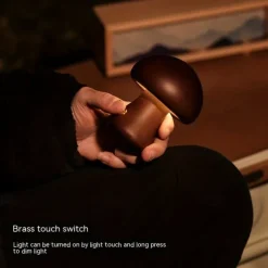 Mushroom Table Lamp Bedroom Bedside Sleep Night Light Solid Wood Dimmable Atmosphere Light