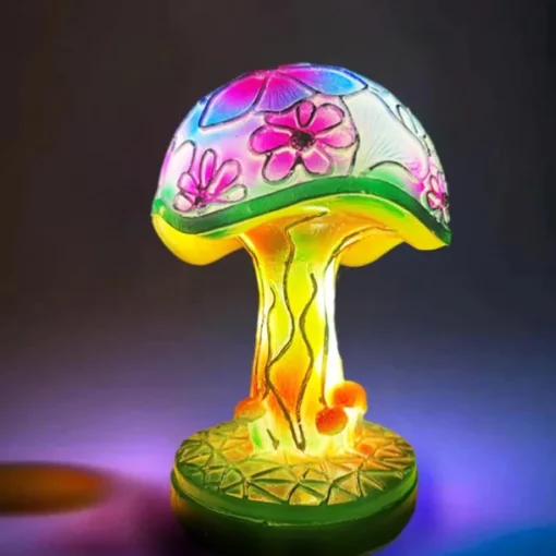 Mushroom Table Lamp, Simulated Stained Glass Night Light, Bohemian Resin Decorative Bedside Lamp, for Bedroom Living Room Home Office, Decor Gift