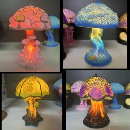 Mushroom Table Lamp, Simulated Stained Glass Night Light, Bohemian Resin Decorative Bedside Lamp, for Bedroom Living Room Home Office, Decor Gift