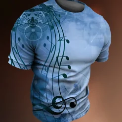 Music Festival Men's Graphic Musical Notes T Shirt Tee Short Sleeve T shirt 3D Print Crew Neck Shirt Vintage Fashion Designer Outdoor Casual Daily Blue Green Khaki Spring & Summer Clothing Apparel S