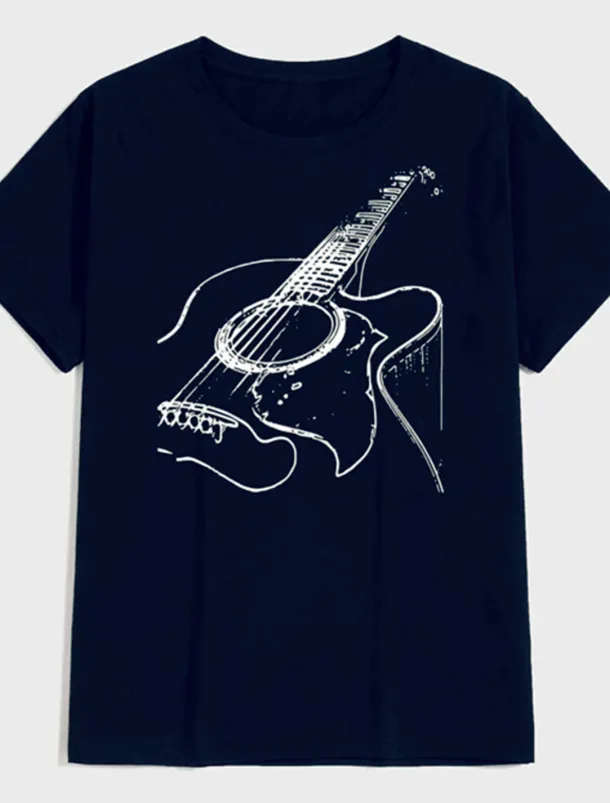 Music Festival Men's Guitar Shirt T Shirt Cotton Short Sleeve Graphic Shirt Dark Grey Heather Gray Black Comfortable Tee Casual Holiday Fashion Designer Clothing