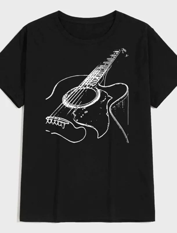 Music Festival Men's Guitar Shirt T Shirt Cotton Short Sleeve Graphic Shirt Dark Grey Heather Gray Black Comfortable Tee Casual Holiday Fashion Designer Clothing