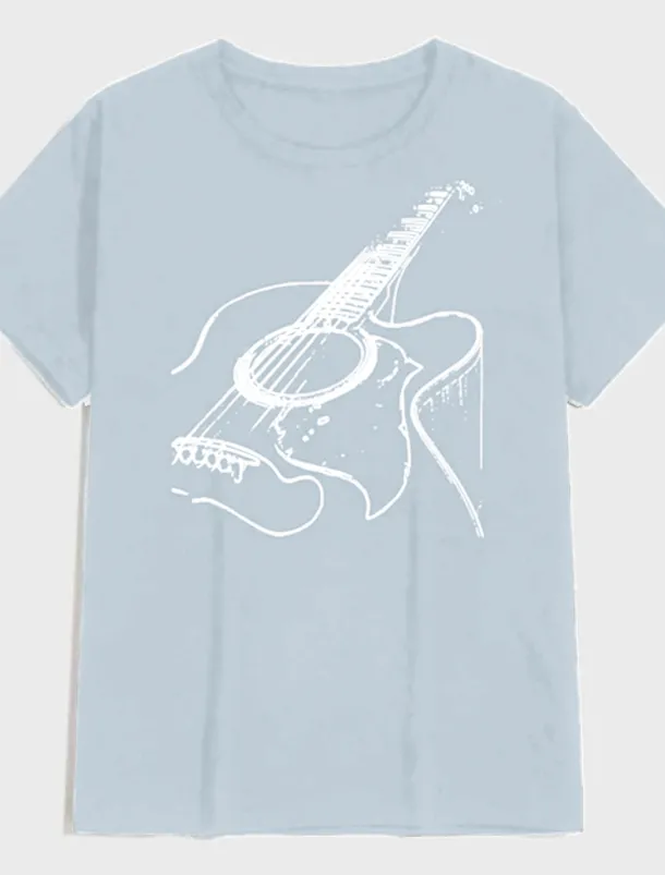 Music Festival Men's Guitar Shirt T Shirt Cotton Short Sleeve Graphic Shirt Dark Grey Heather Gray Black Comfortable Tee Casual Holiday Fashion Designer Clothing