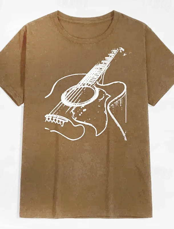 Music Festival Men's Guitar Shirt T Shirt Cotton Short Sleeve Graphic Shirt Dark Grey Heather Gray Black Comfortable Tee Casual Holiday Fashion Designer Clothing