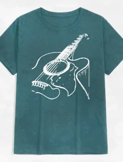 Music Festival Men's Guitar Shirt T Shirt Cotton Short Sleeve Graphic Shirt Dark Grey Heather Gray Black Comfortable Tee Casual Holiday Fashion Designer Clothing