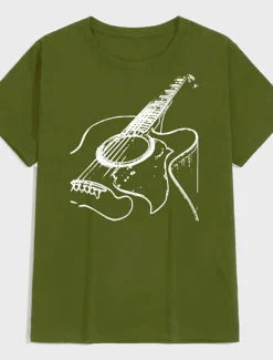 Music Festival Men's Guitar Shirt T Shirt Cotton Short Sleeve Graphic Shirt Dark Grey Heather Gray Black Comfortable Tee Casual Holiday Fashion Designer Clothing