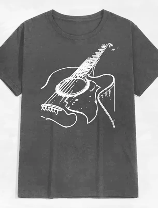 Music Festival Men's Guitar Shirt T Shirt Cotton Short Sleeve Graphic Shirt Dark Grey Heather Gray Black Comfortable Tee Casual Holiday Fashion Designer Clothing