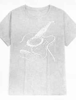 Music Festival Men's Guitar Shirt T Shirt Cotton Short Sleeve Graphic Shirt Dark Grey Heather Gray Black Comfortable Tee Casual Holiday Fashion Designer Clothing