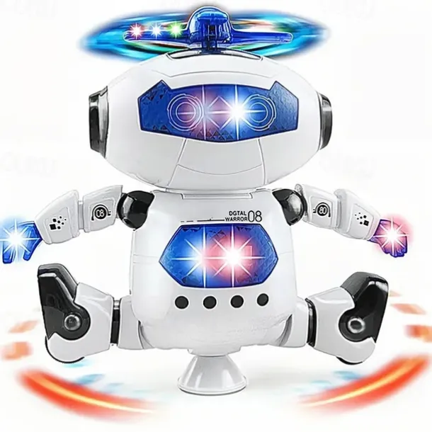 Musical Walking Dancing Robot Toy For Kids Flashing Lights 360 Body Spinning Toddlers Boys Girls Fun Toy Figure (Model 1)