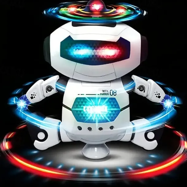 Musical Walking Dancing Robot Toy For Kids Flashing Lights 360 Body Spinning Toddlers Boys Girls Fun Toy Figure (Model 1)