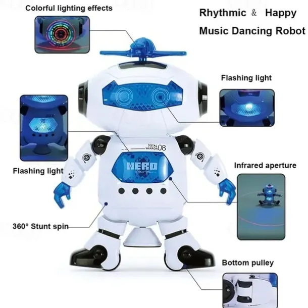 Musical Walking Dancing Robot Toy For Kids Flashing Lights 360 Body Spinning Toddlers Boys Girls Fun Toy Figure (Model 1)