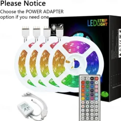 20M(4x5M) 5050 Flexible LED Light Strips RGB SMD 600 LEDs IR 44 Key Controller DC12V with High Viscosity Blue Double-sided Adhesive