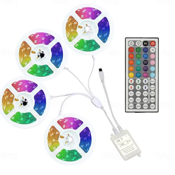 20M(4x5M) 5050 Flexible LED Light Strips RGB SMD 600 LEDs IR 44 Key Controller DC12V with High Viscosity Blue Double-sided Adhesive