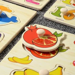 Nail Grasping Board Puzzle Children'S Montessori Early Education Wooden Toys Alphanumeric Fruit Shape Cognitive Jigsaw Puzzle