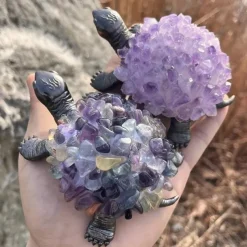 Natural Amethyst Gemstone Teeth Tortoise Statue - Unique Jewelry Accessories for Home Decoration - Handcrafted Turtle Figurine Gift for Animal Lovers
